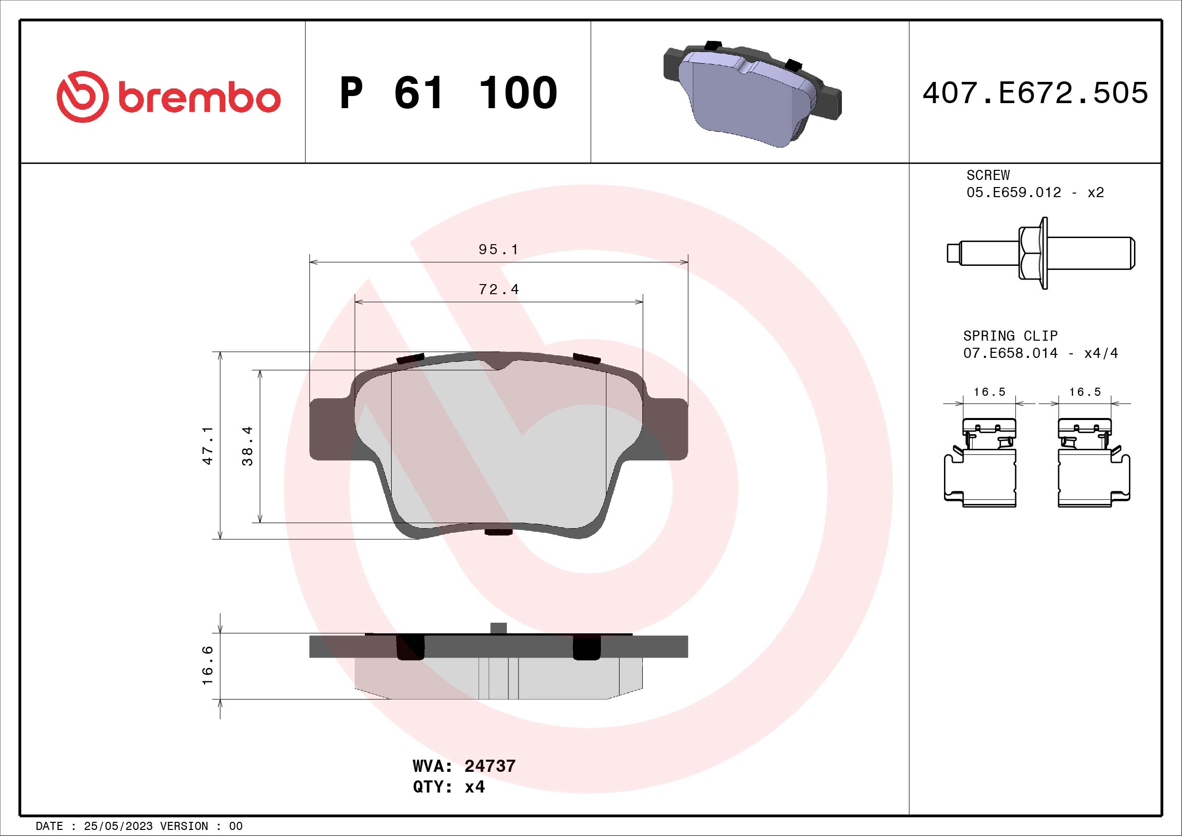 A.B.S. P 61 100 BREMBO Bremsbelagsatz, Scheibenbremse